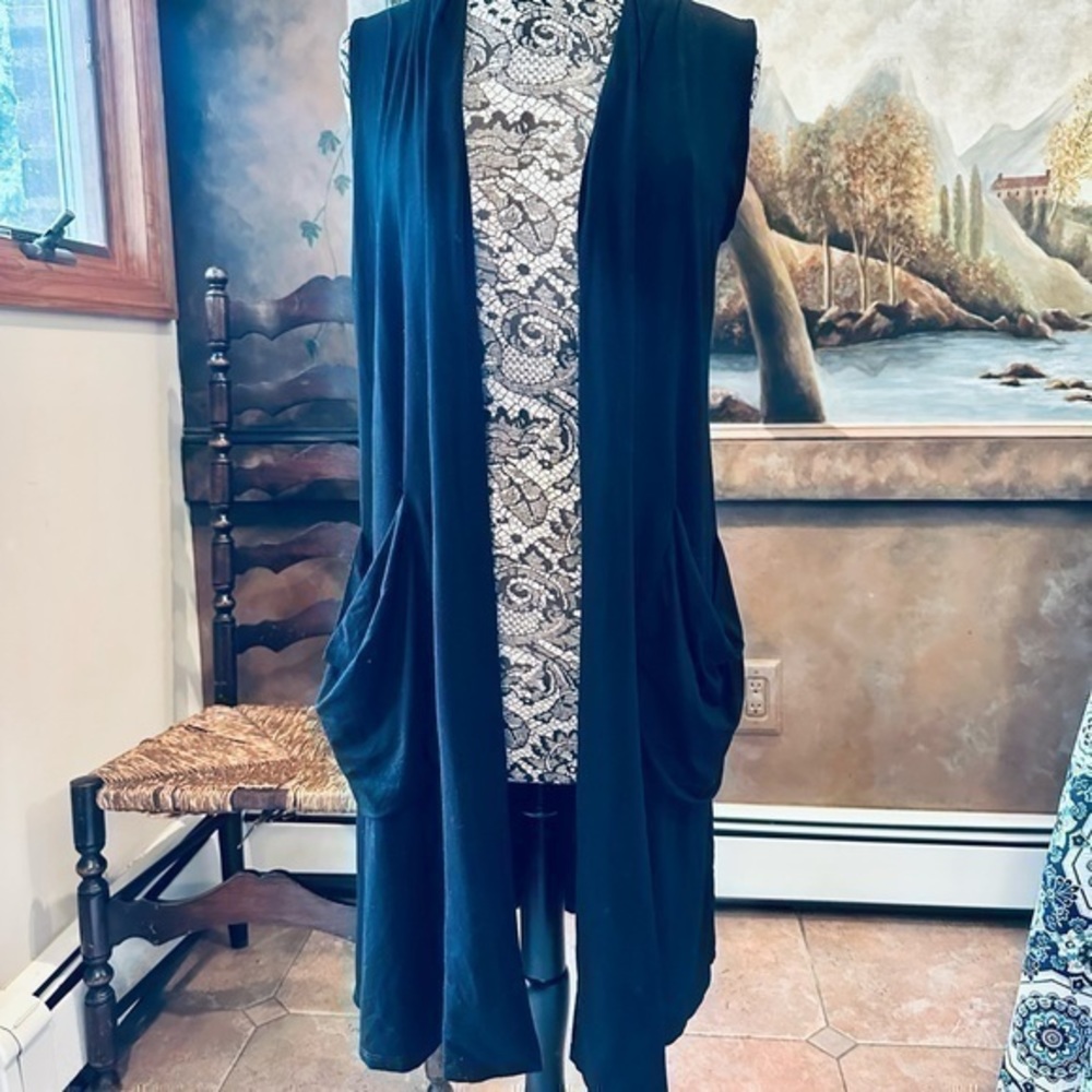 ✨🖤✨Eileen Fisher Black Long Duster Vest ✨🖤✨Size S✨🖤✨